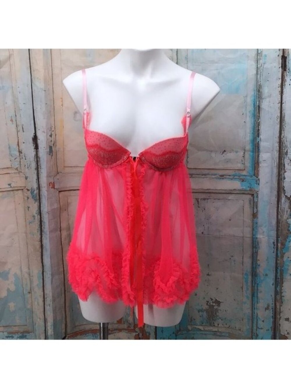 Victoria Secret 34B Vibrant Pink Sexy Lace Lingerie Underwire Front Closure Shee